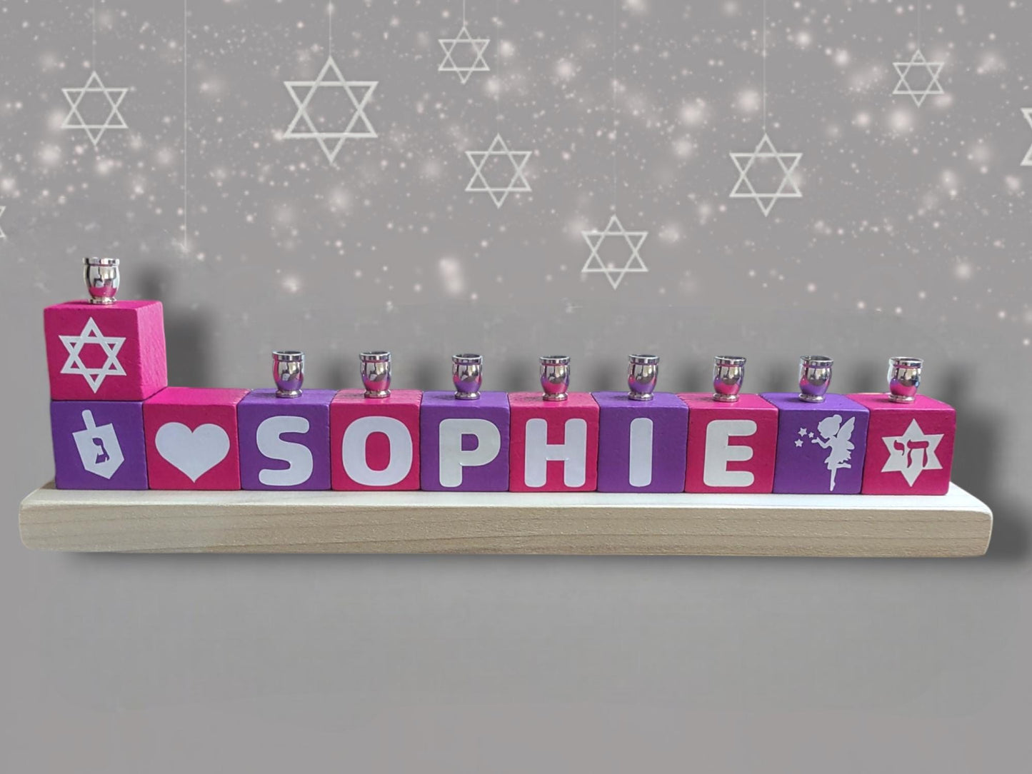 Personalized Name Blocks Menorah Kids Child Baby Judaica Jewish Hanukkah Custom Order Hebrew English