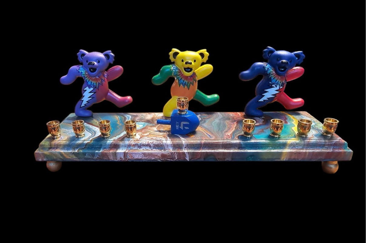 Grateful Dead Dancing Bears Collectible Menorah Judaica Hanukkiah Repurposed Figure