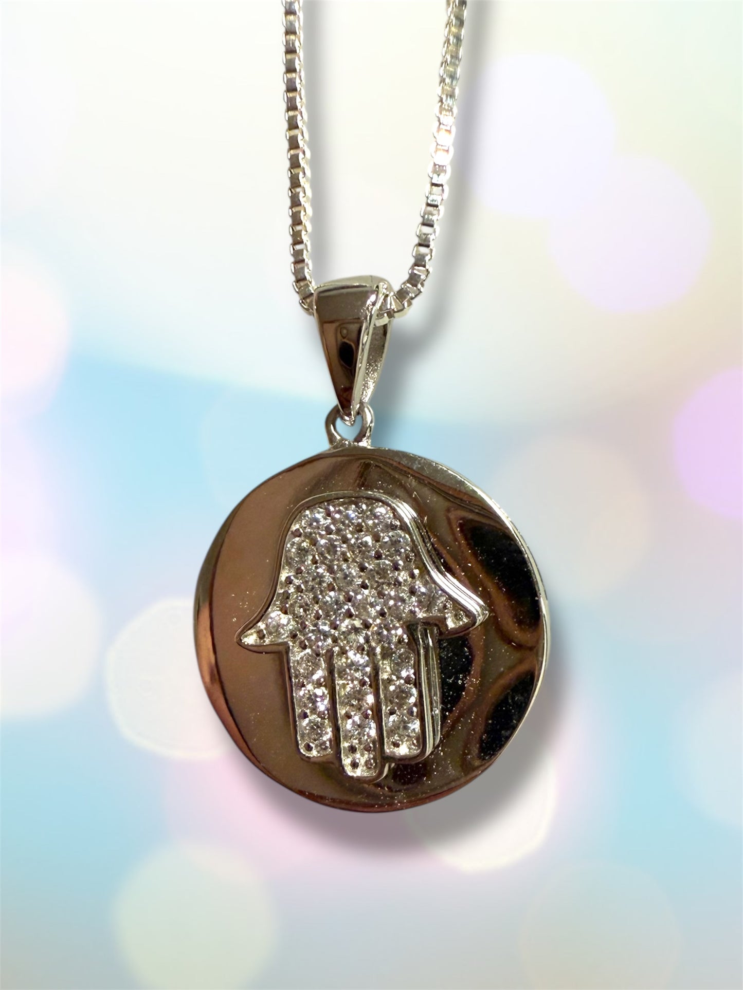 Sterling Silver Circle Hamsa pendant necklace