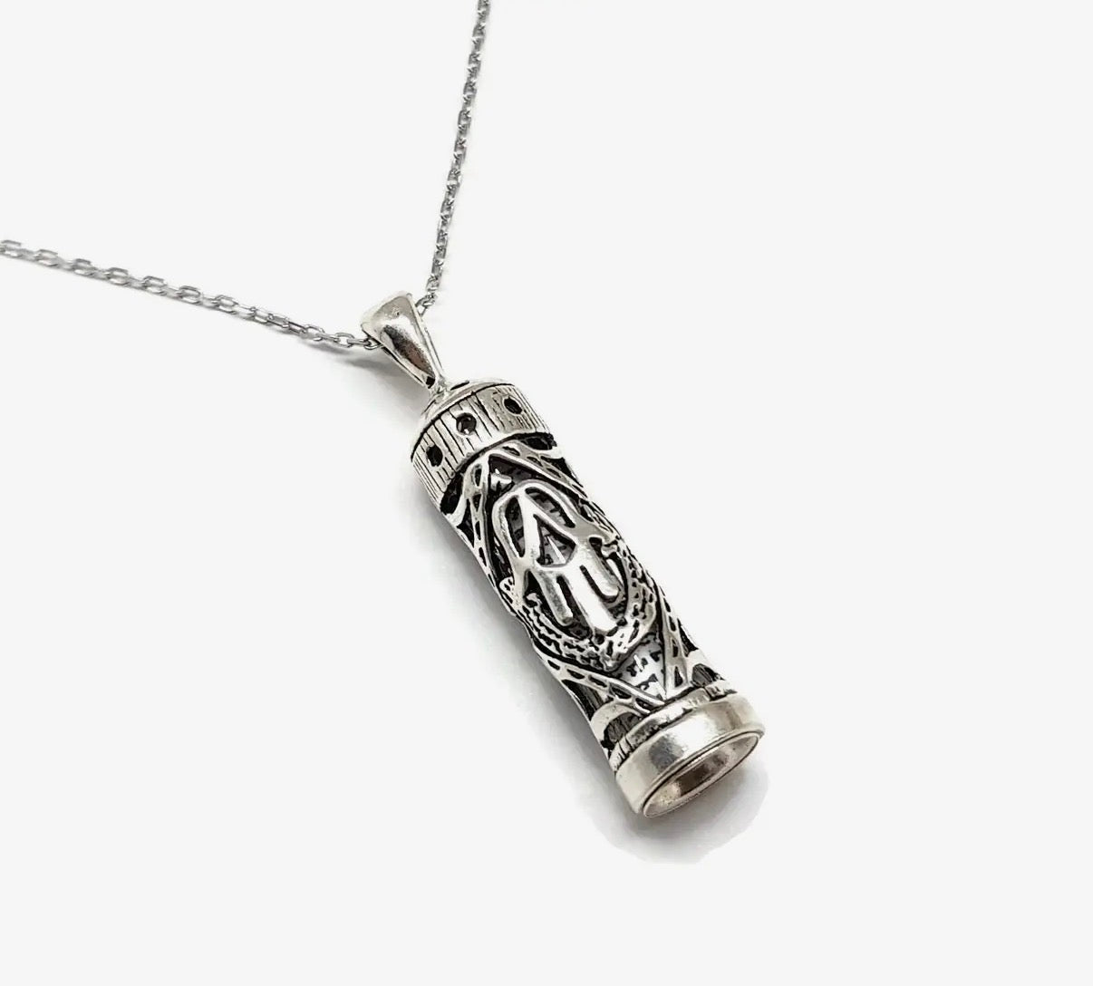 Sterling Silver Hamsa Hand Mezuzah Case pendant necklace