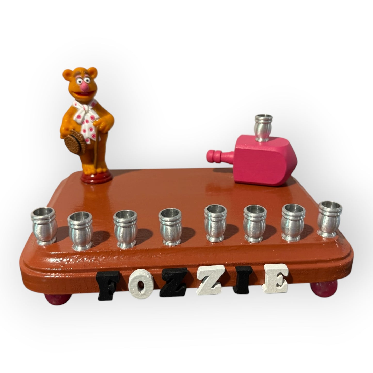 Collectors Muppets Fozzie Bear Vintage Repurposed Figures Menorah Hanukah Chanukah Judaica