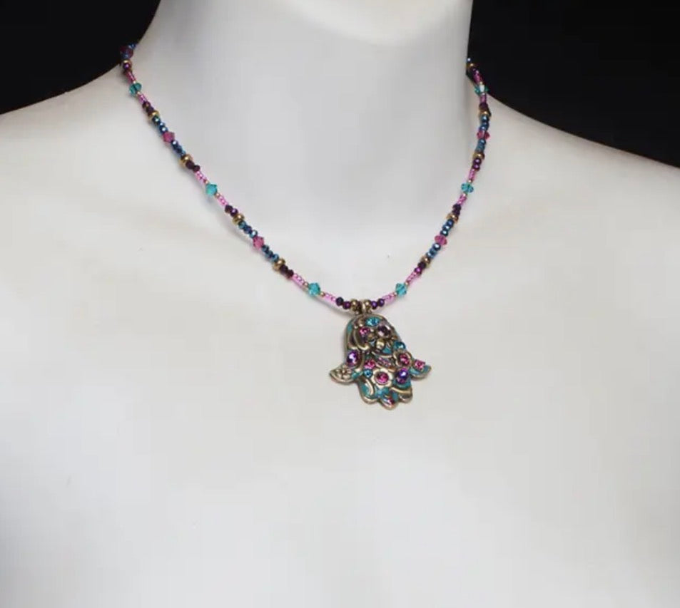 Teal Hamsa Necklace