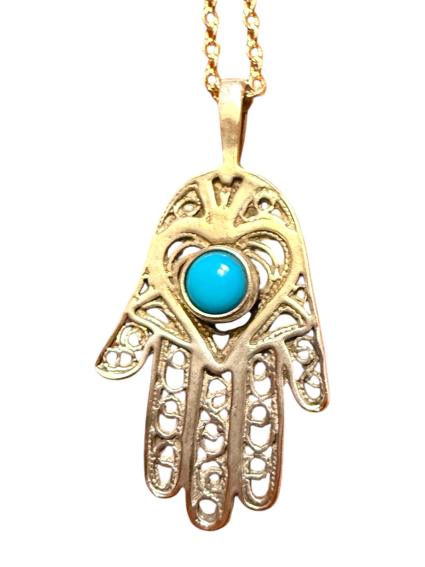 Sterling Silver Filagree Turquoise Hamsa Hand Necklace