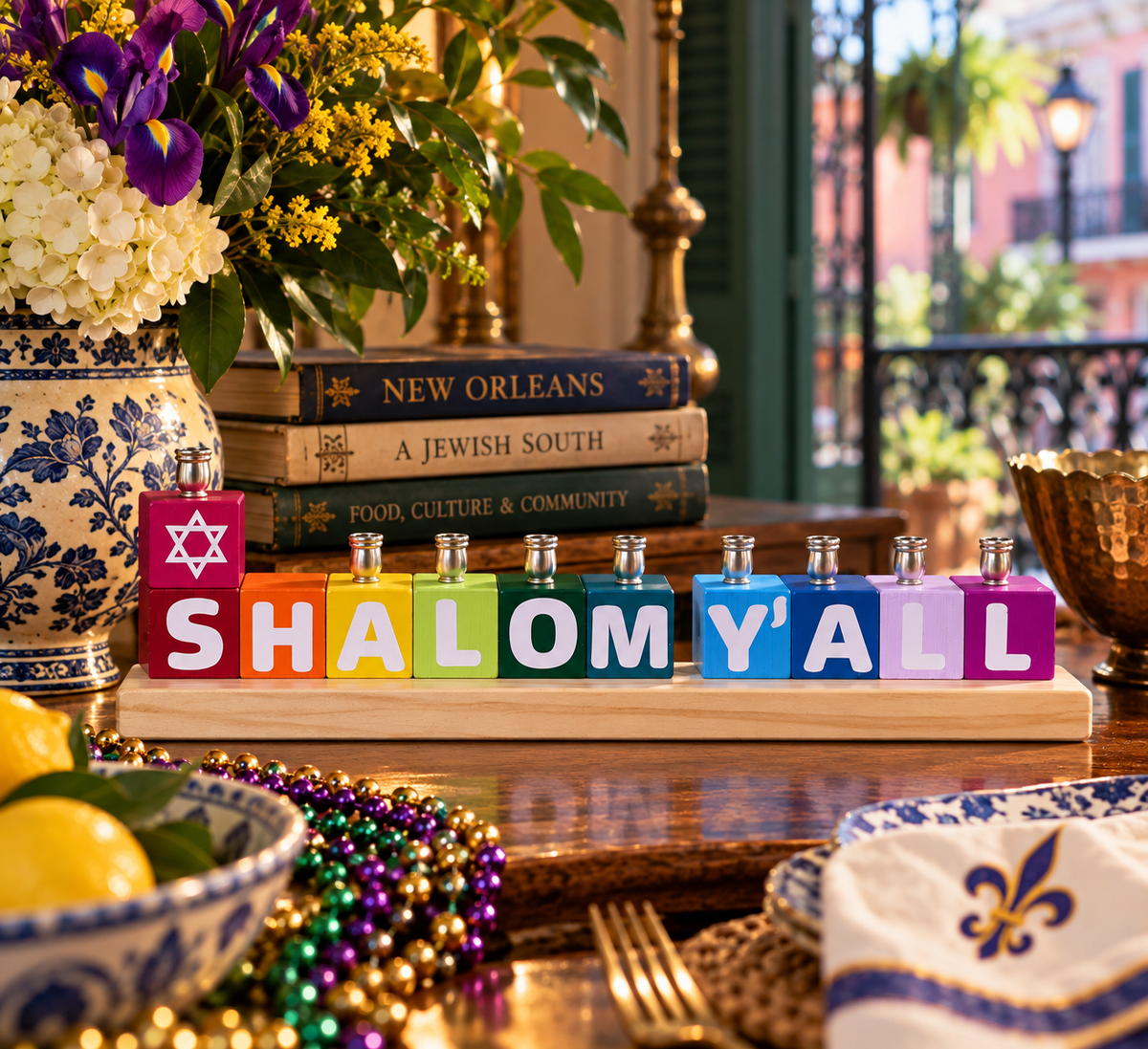 Shalom Y’all Rainbow Menorah