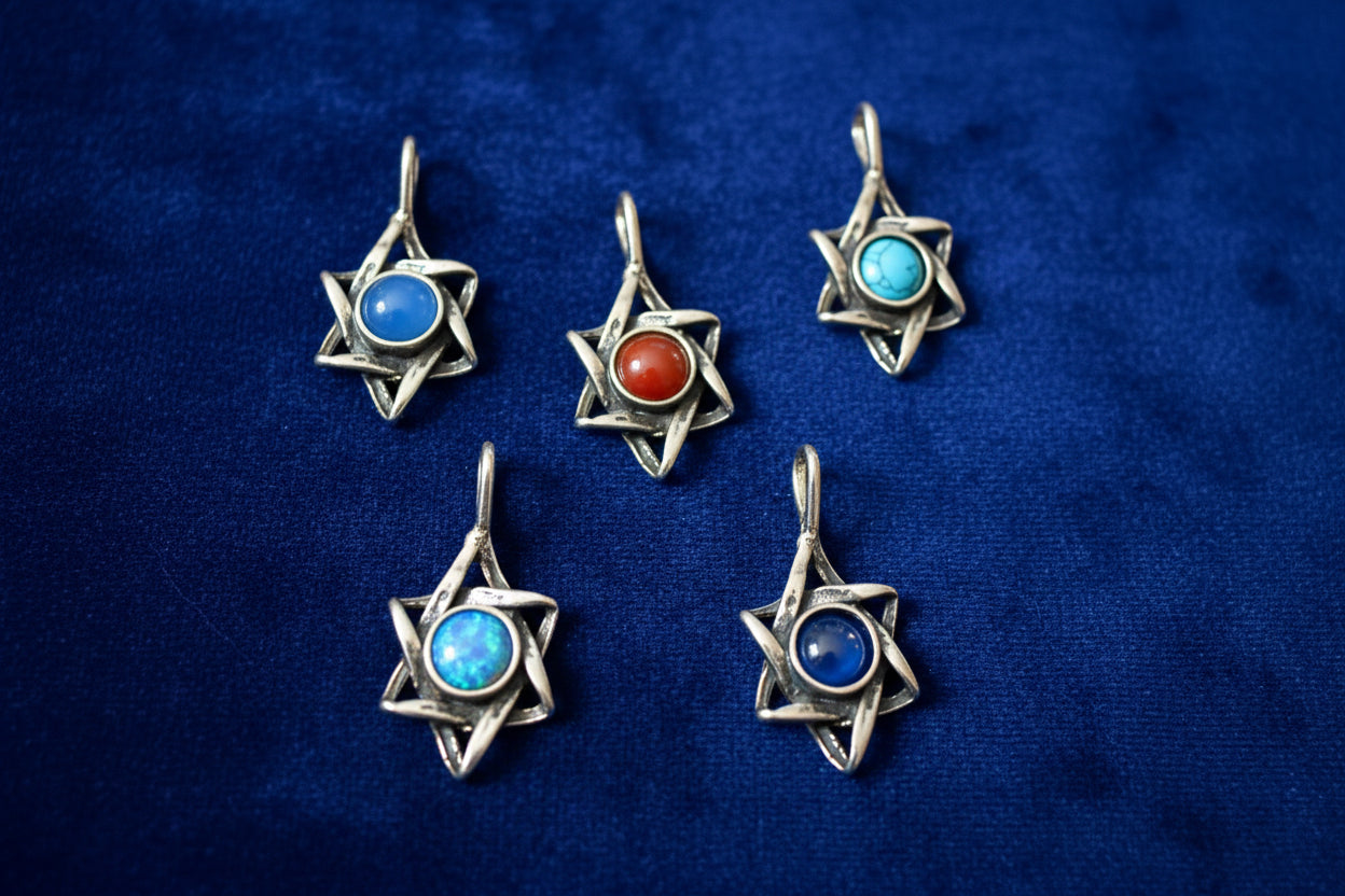 Sterling Silver Jewish Star of David Pendant Necklace with choice of gemstone