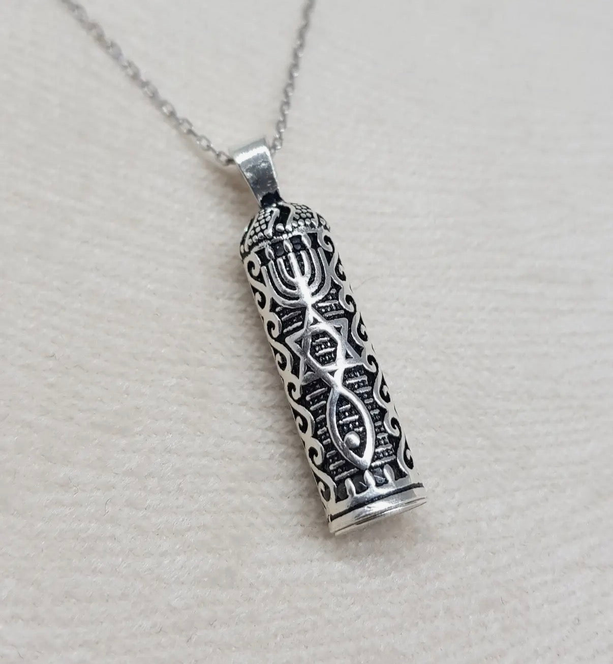 Sterling Silver Star of David Mezuzah Case pendant necklace