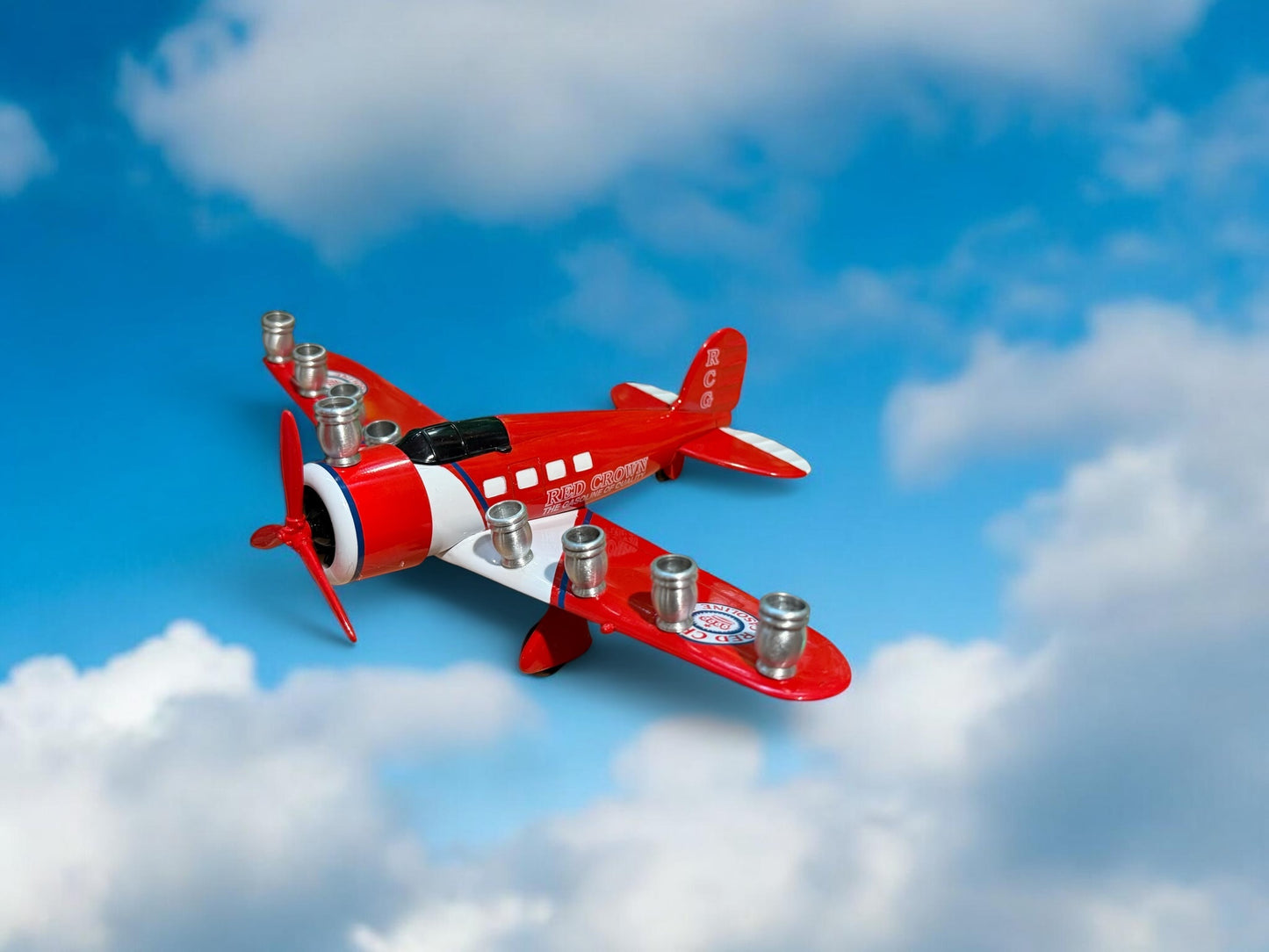 Vintage Airplane Menorah, Repurposed Metal Bank, Hanukkah Gift