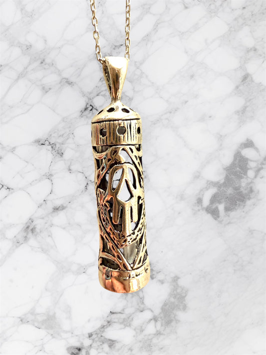 Sterling Silver Hamsa Hand Mezuzah Case pendant necklace