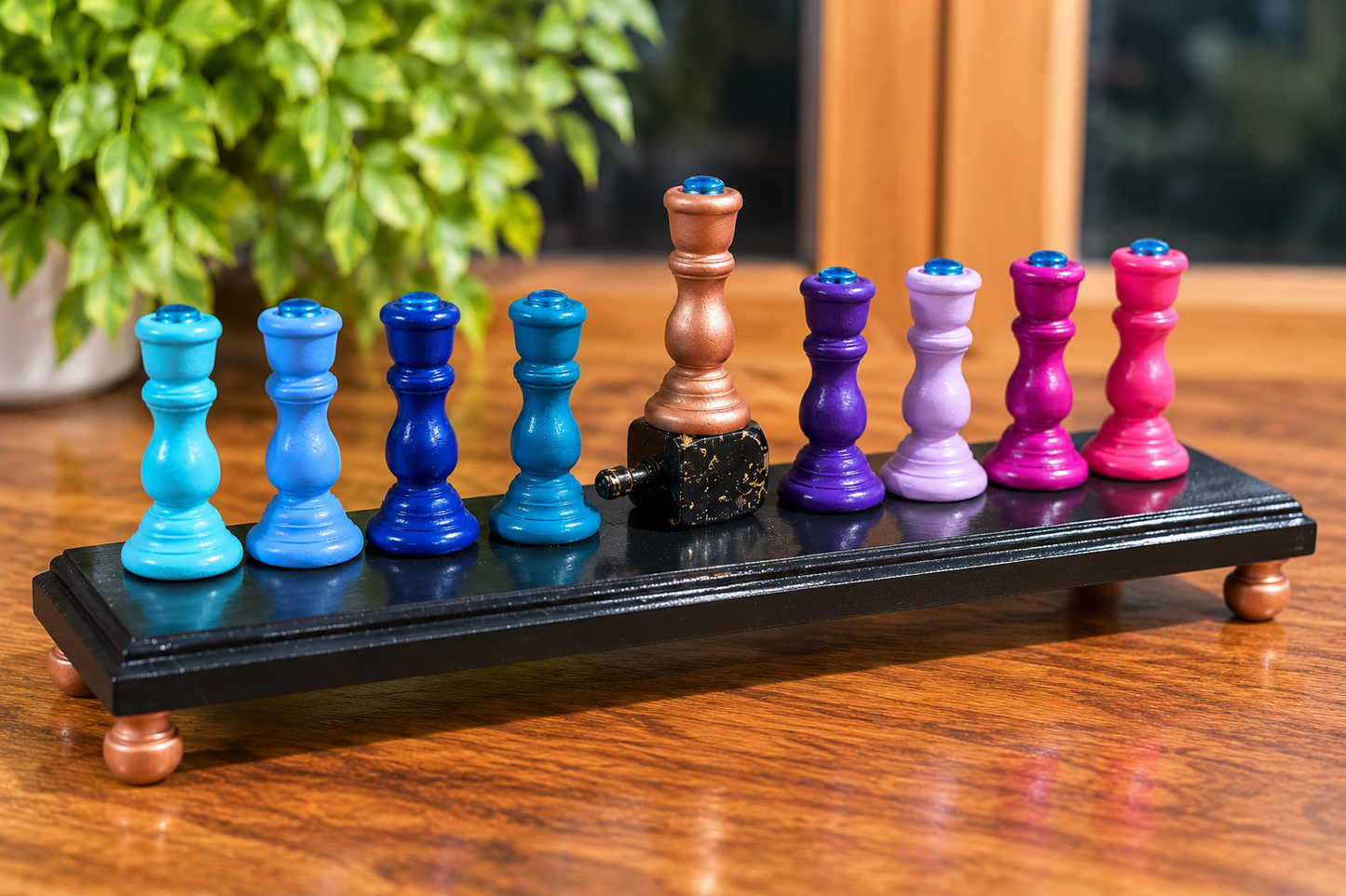 The Zaphira Menorah

Hand-Painted Jewel Tone & Rose Gold Wood Menorah