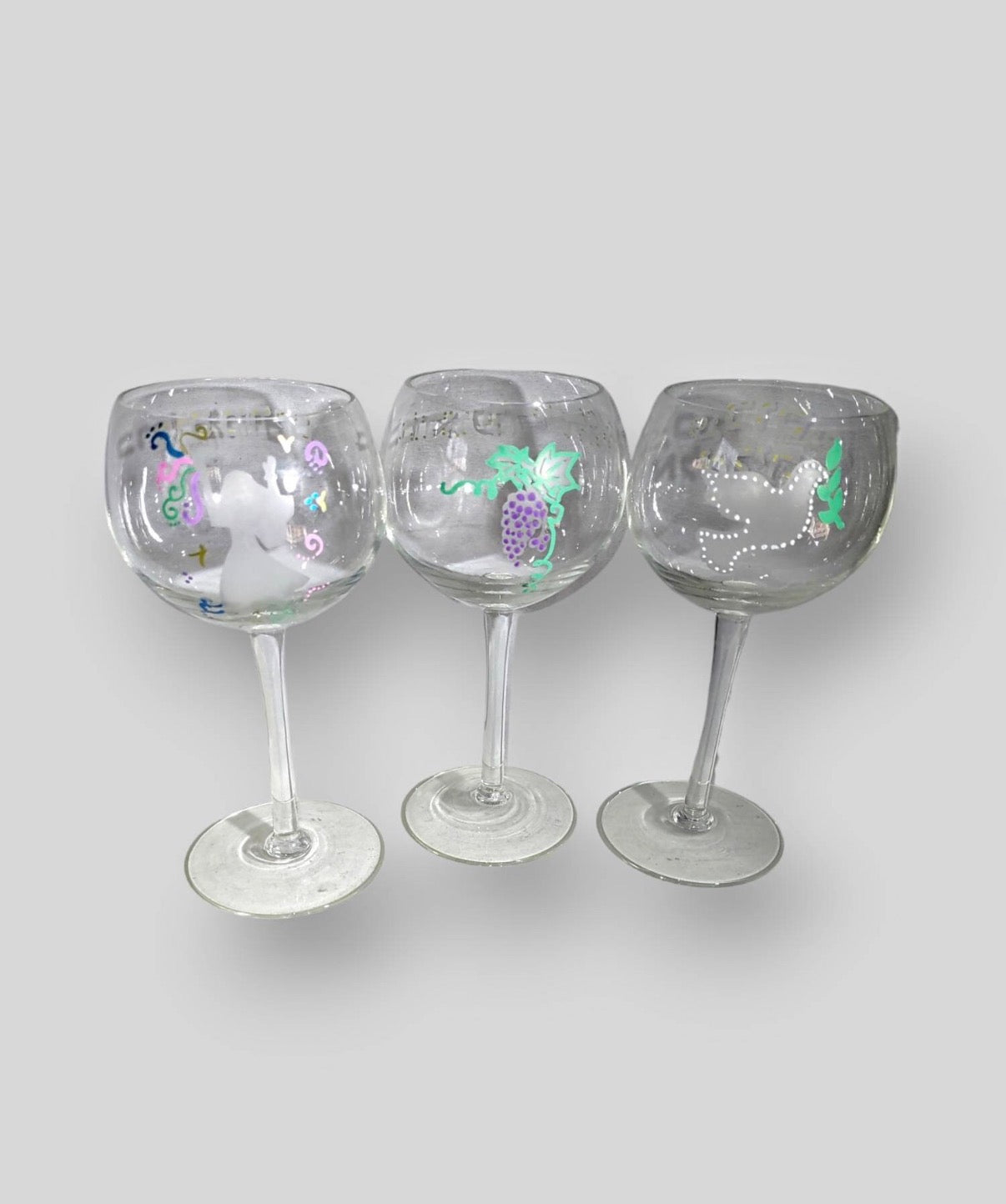Handpainted Set of Miriam, Elijah & Kiddush Cups Passover Seder Glassware