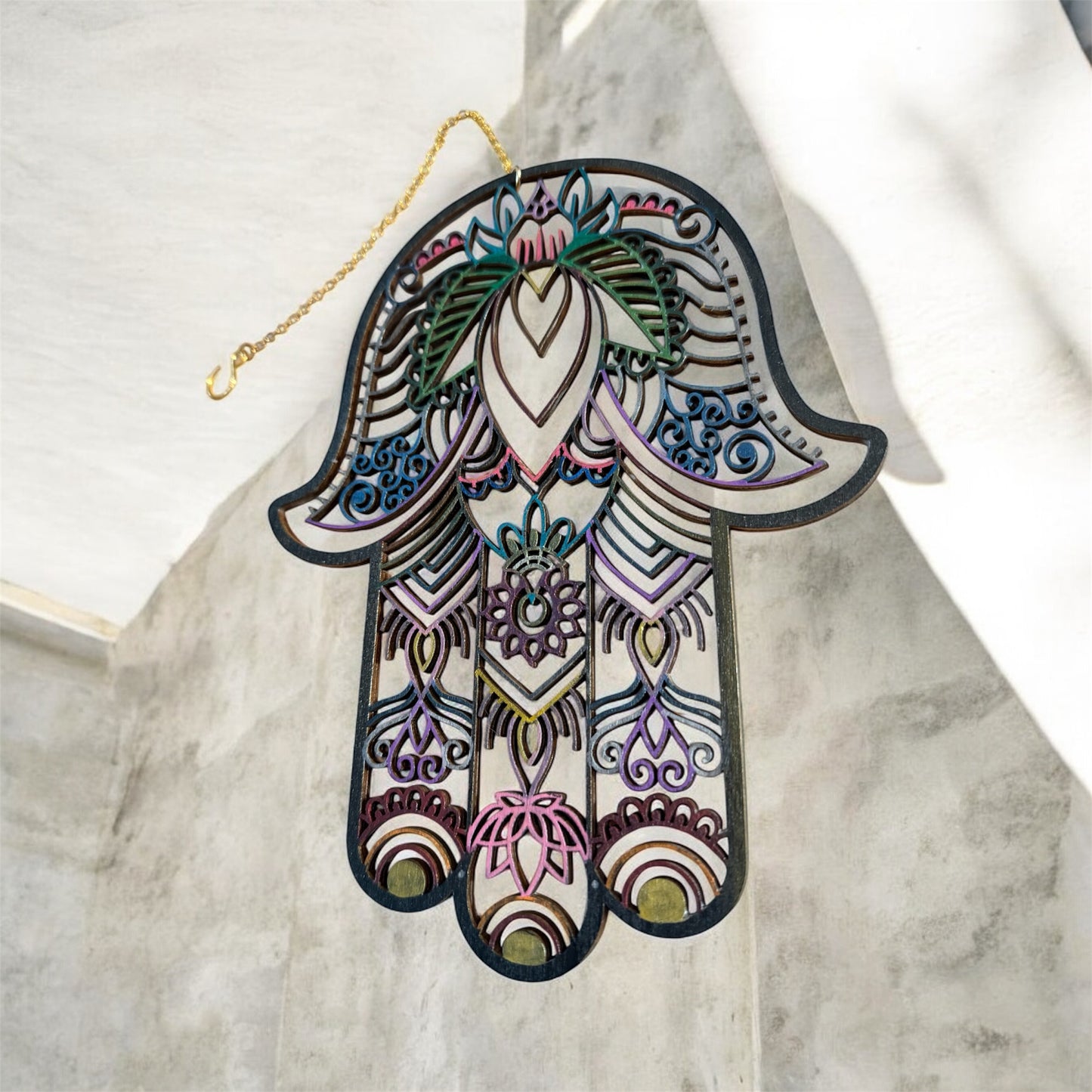 Hand-Painted Wood Hamsa
