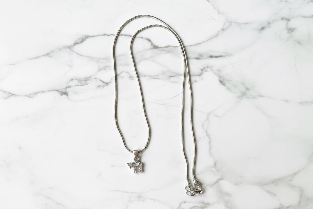 Sterling Silver & Cubic Zirconia Chai Necklace