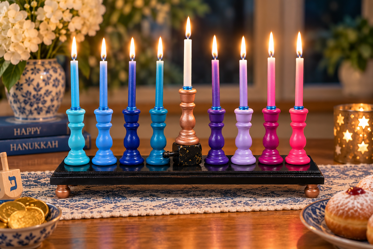 The Zaphira Menorah

Hand-Painted Jewel Tone & Rose Gold Wood Menorah