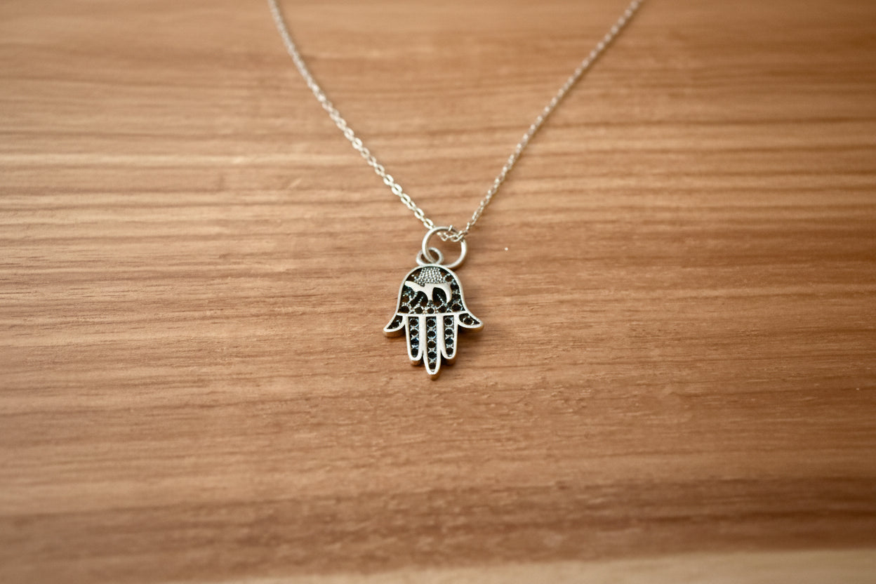 Sterling Silver filagree Hamsa Star of David or Chai Pendant Necklace