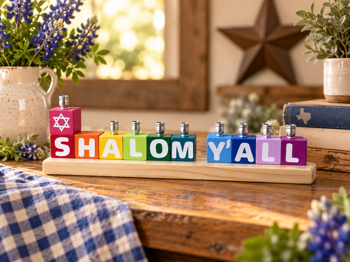 Shalom Y’all Rainbow Menorah