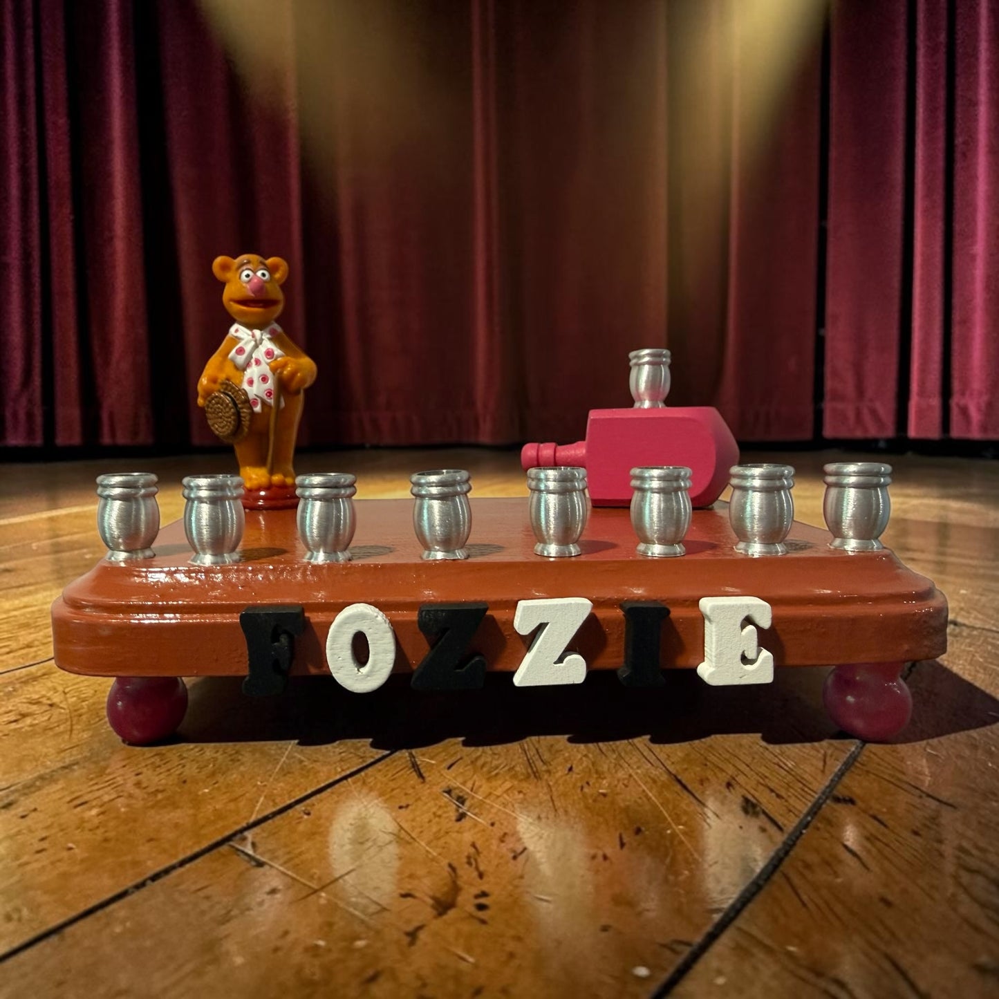 Collectors Muppets Fozzie Bear Vintage Repurposed Figures Menorah Hanukah Chanukah Judaica