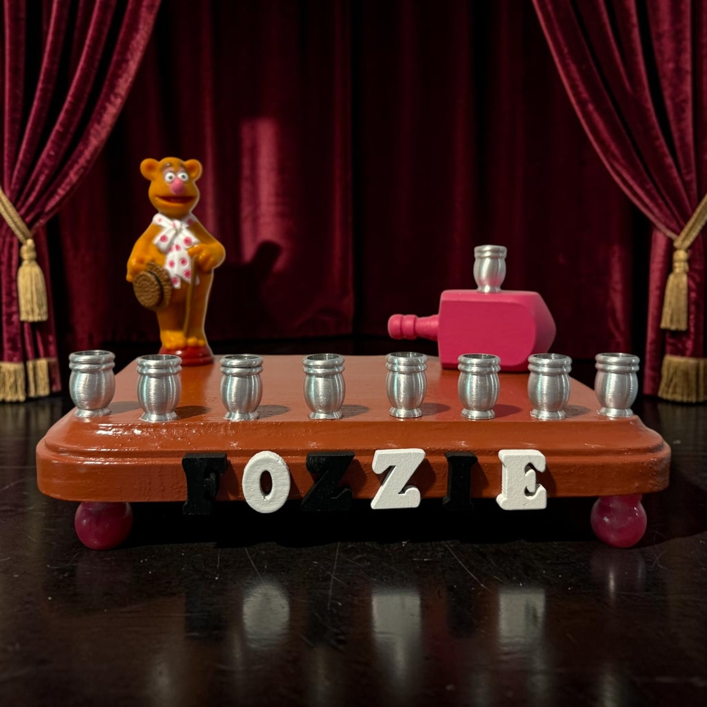Collectors Muppets Fozzie Bear Vintage Repurposed Figures Menorah Hanukah Chanukah Judaica