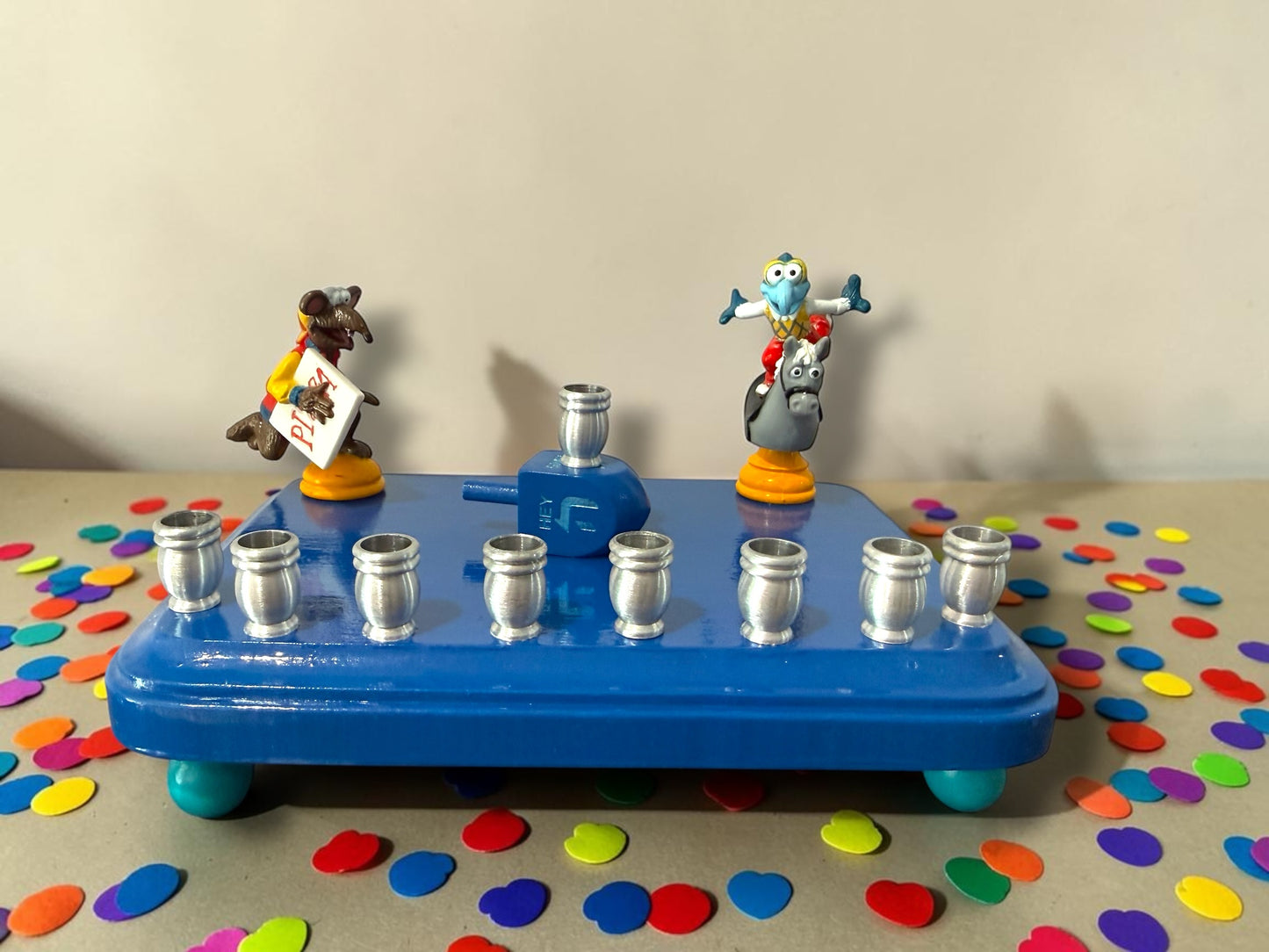Collectors Muppets Gonzo and Ralph Vintage Repurposed Figures Menorah Hanukah Chanukah judaica