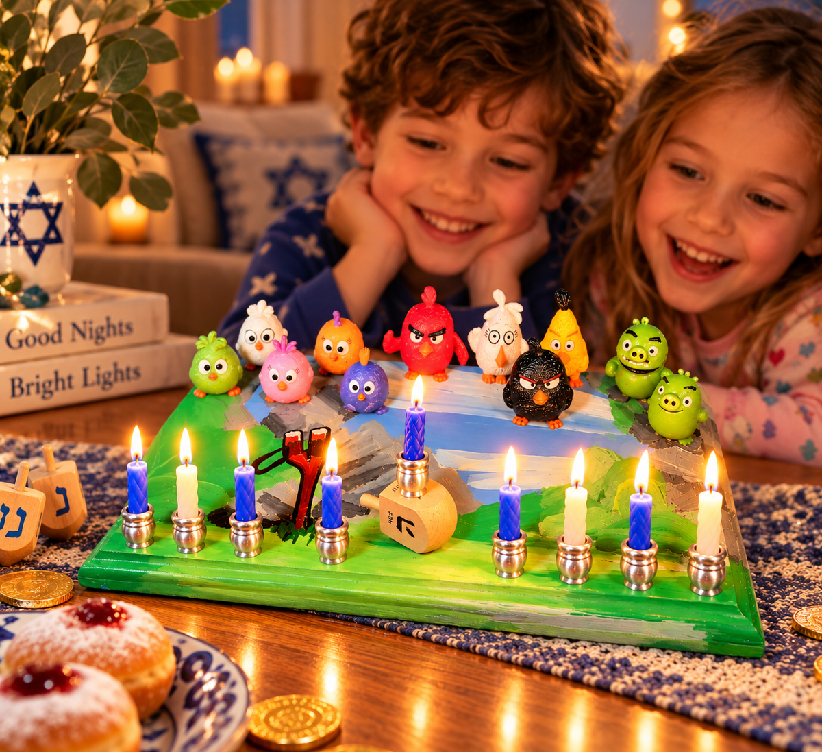 Angry Birds Menorah – One-of-a-Kind Hand-Painted Hanukkah Menorah