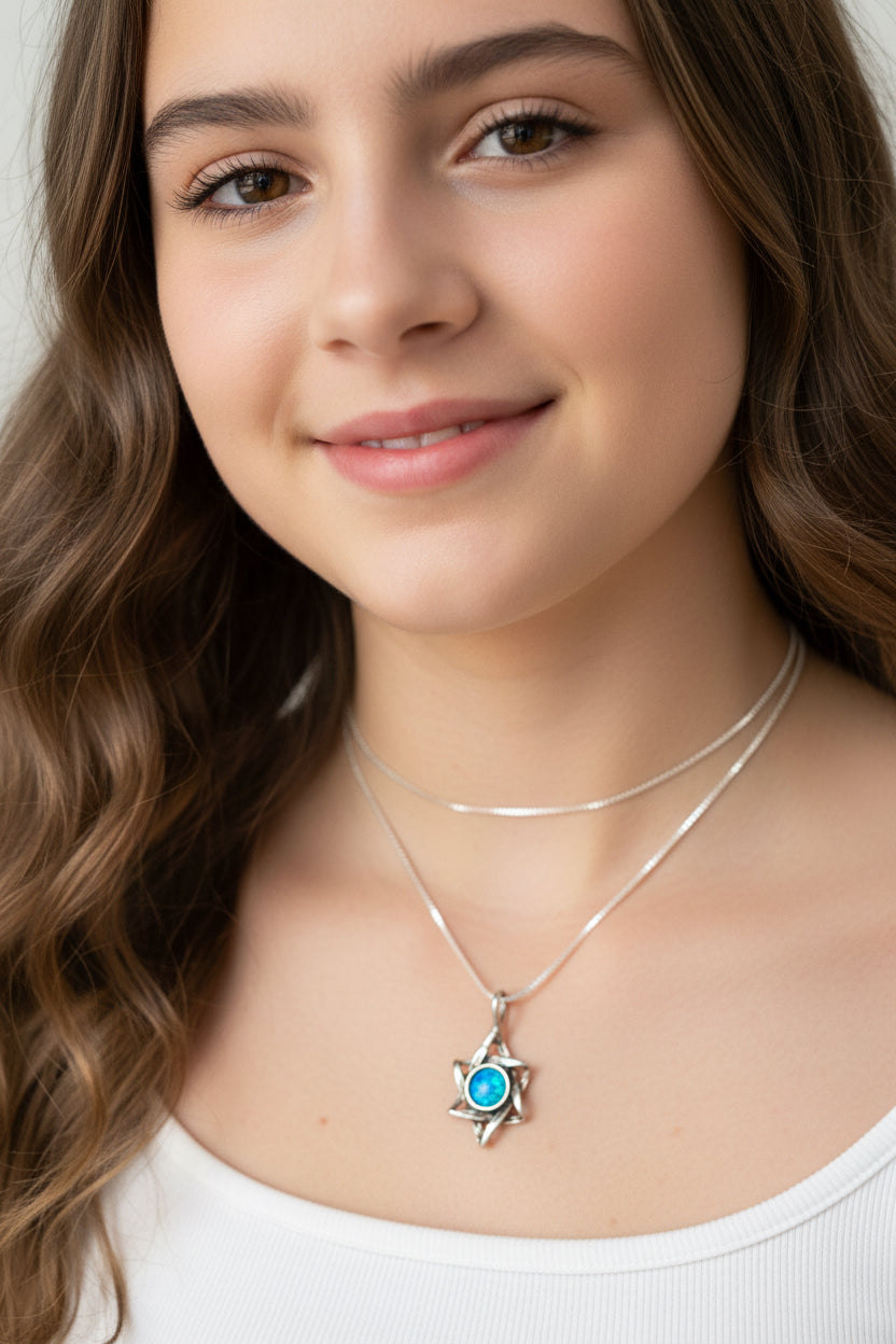 Sterling Silver Jewish Star of David Pendant Necklace with choice of gemstone