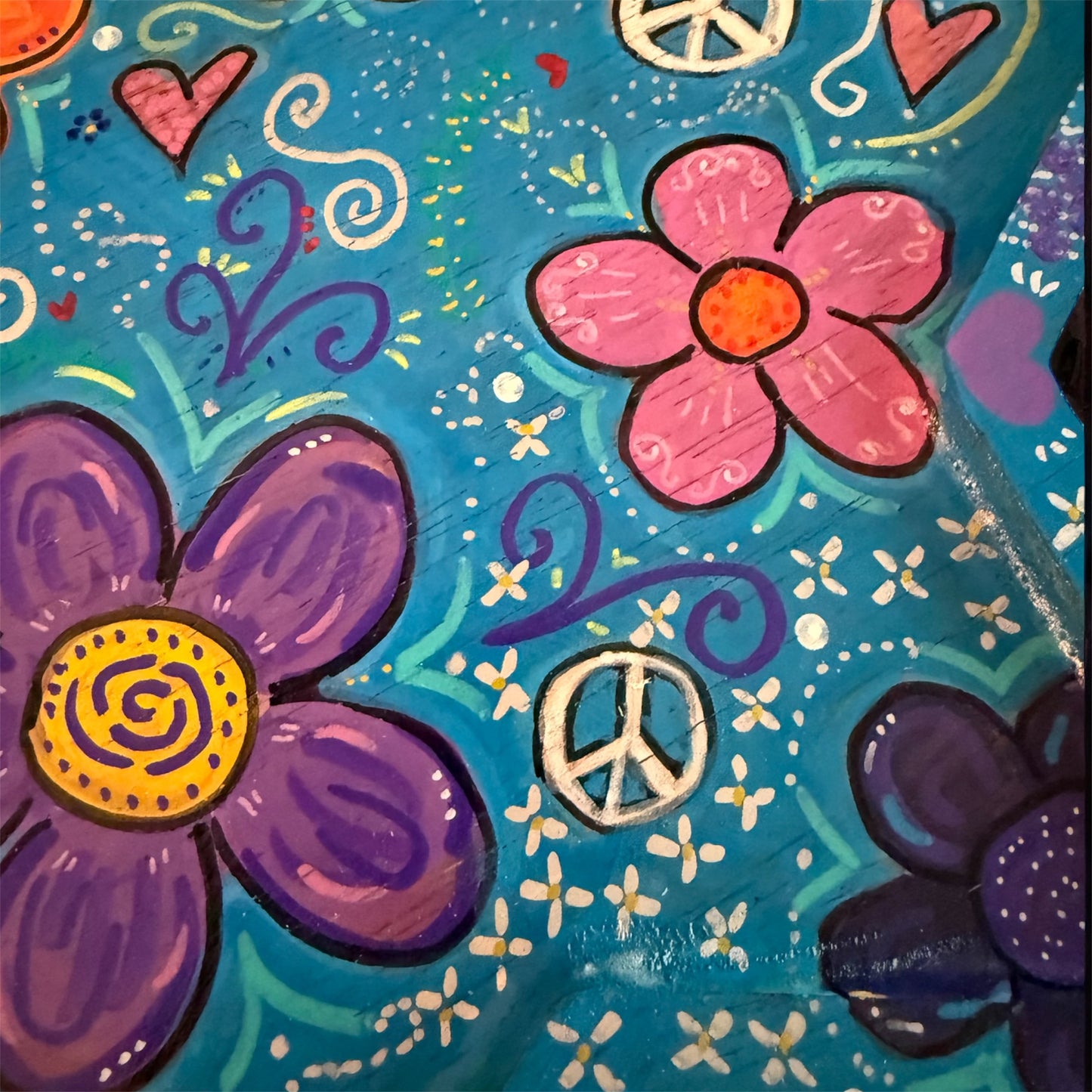 Peace Love & Flowers Handpainted Wooden Star of David Tray