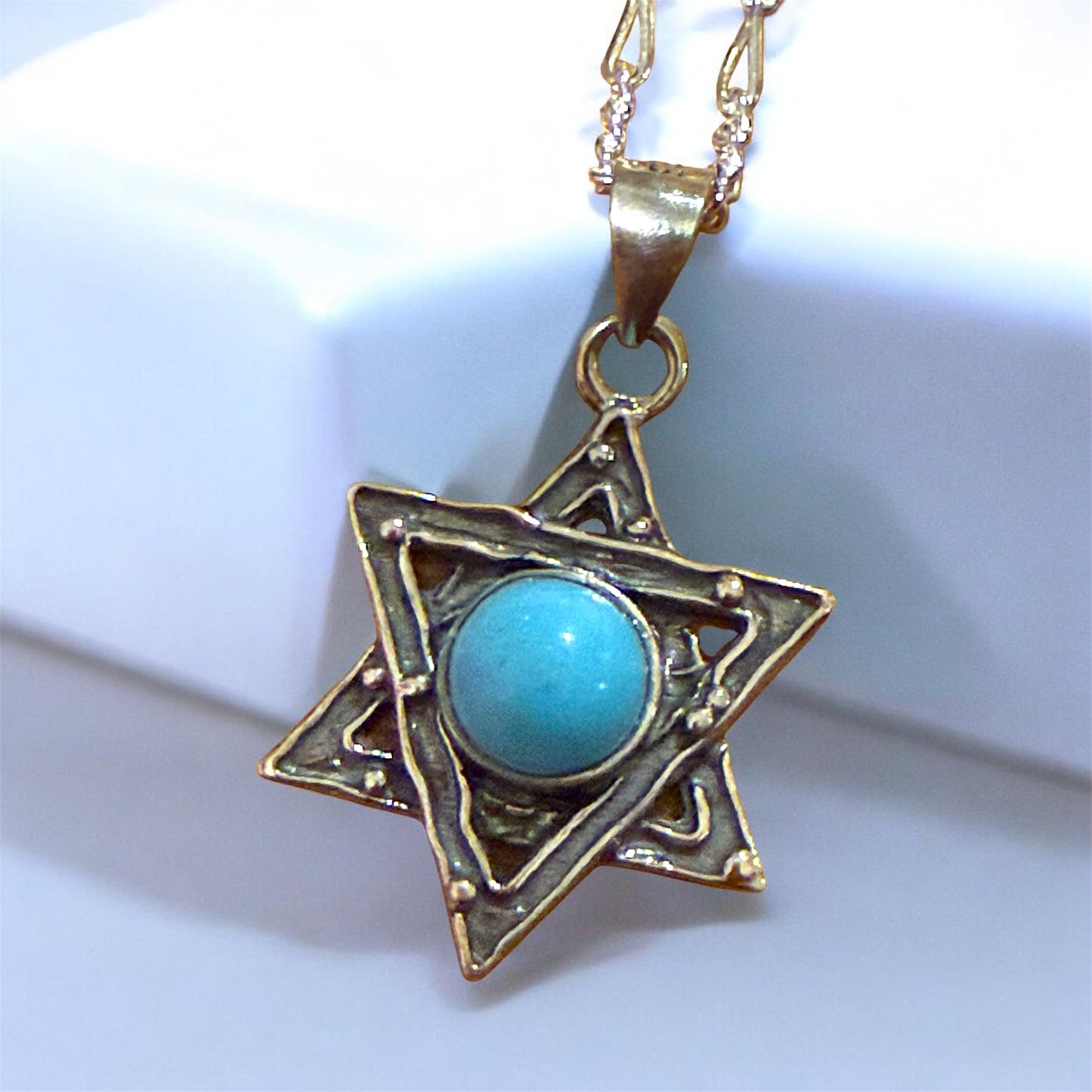 Sterling Silver Jewish Star of David Pendant Necklace with Natural Gemstone
