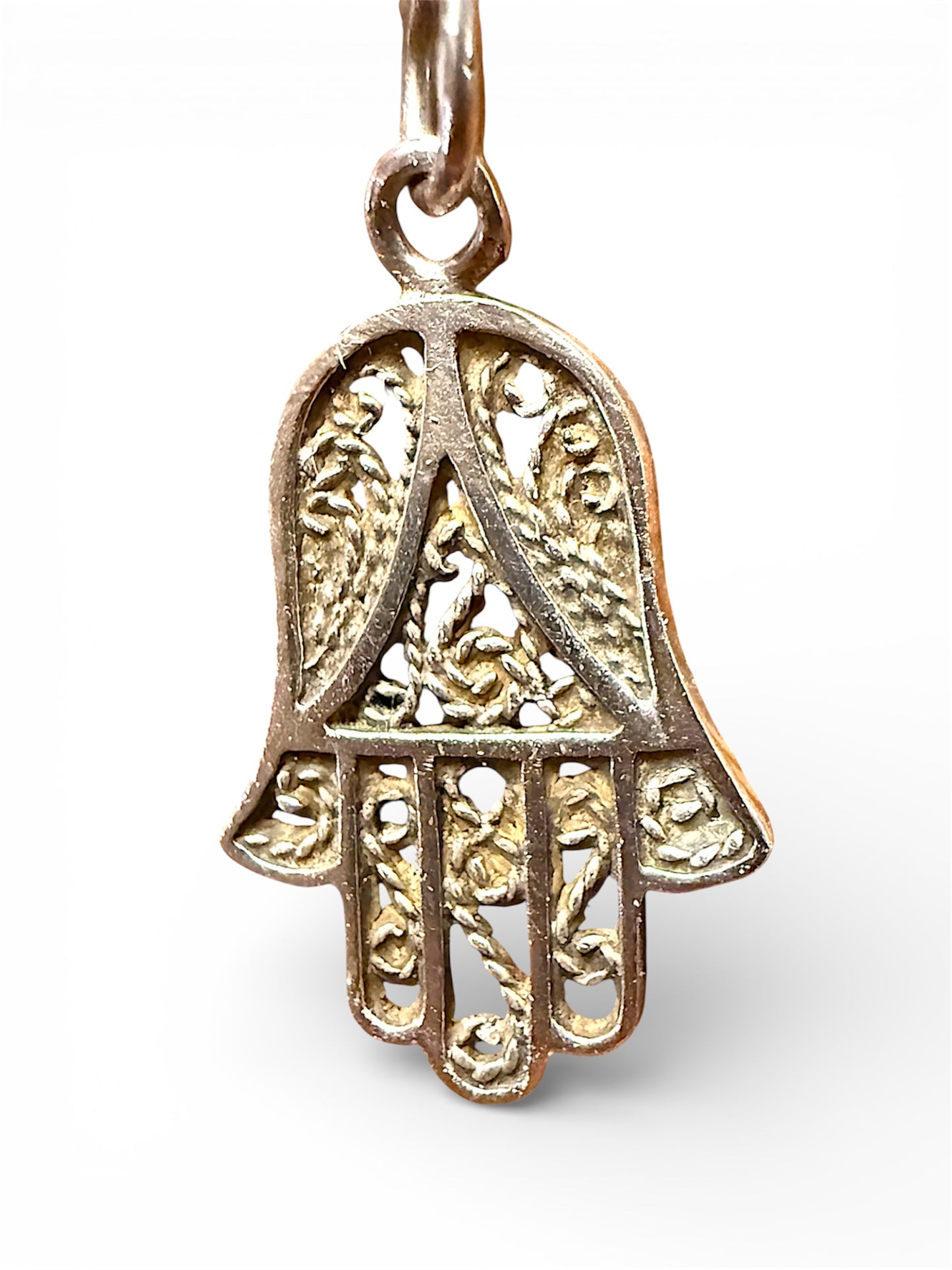 Vintage Sterling Silver filagree Hamsa Pendant Necklace