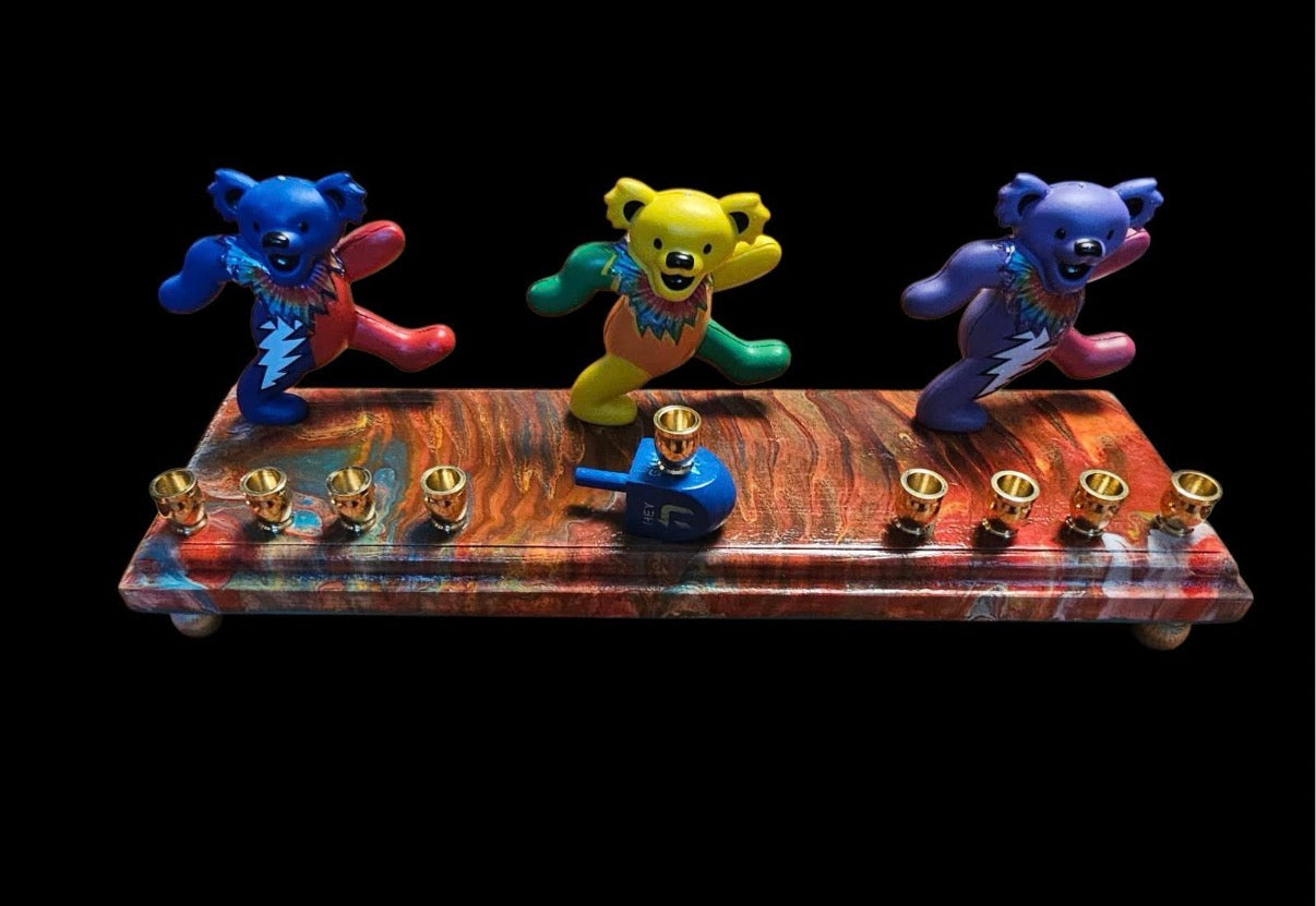 Grateful Dead Dancing Bears Collectible Menorah Judaica Hanukkiah Repurposed Figure