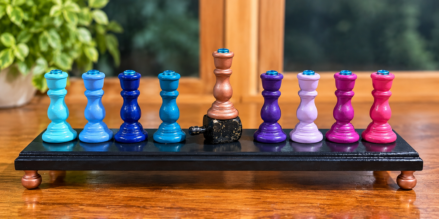 The Zaphira Menorah

Hand-Painted Jewel Tone & Rose Gold Wood Menorah