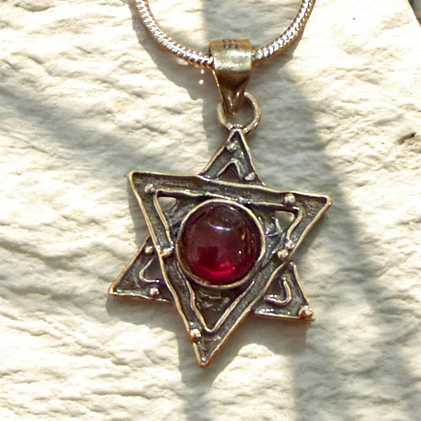 Sterling Silver Jewish Star of David Pendant Necklace with Natural Gemstone