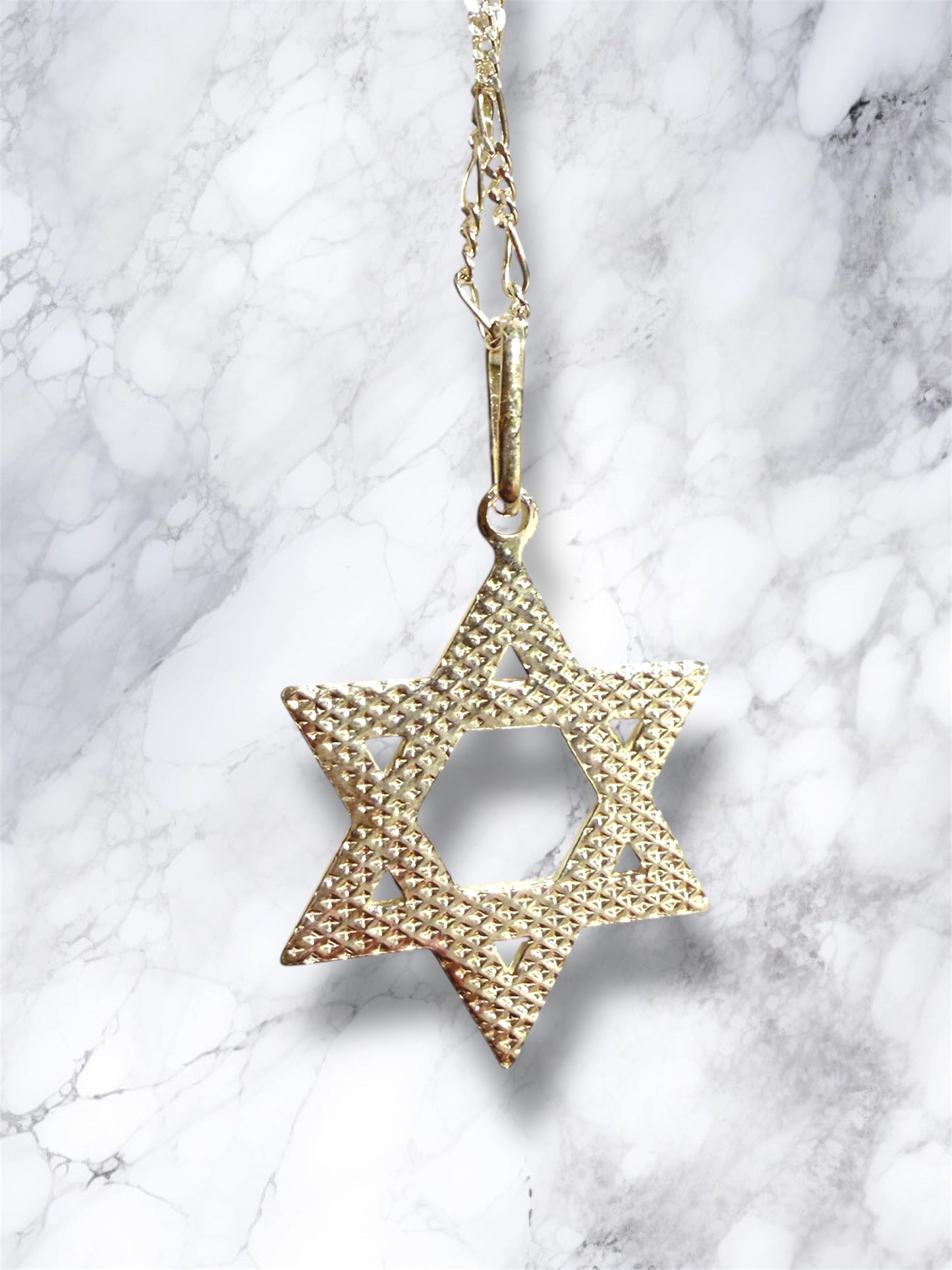 Sterling Silver Etched Design Jewish Star of David necklace