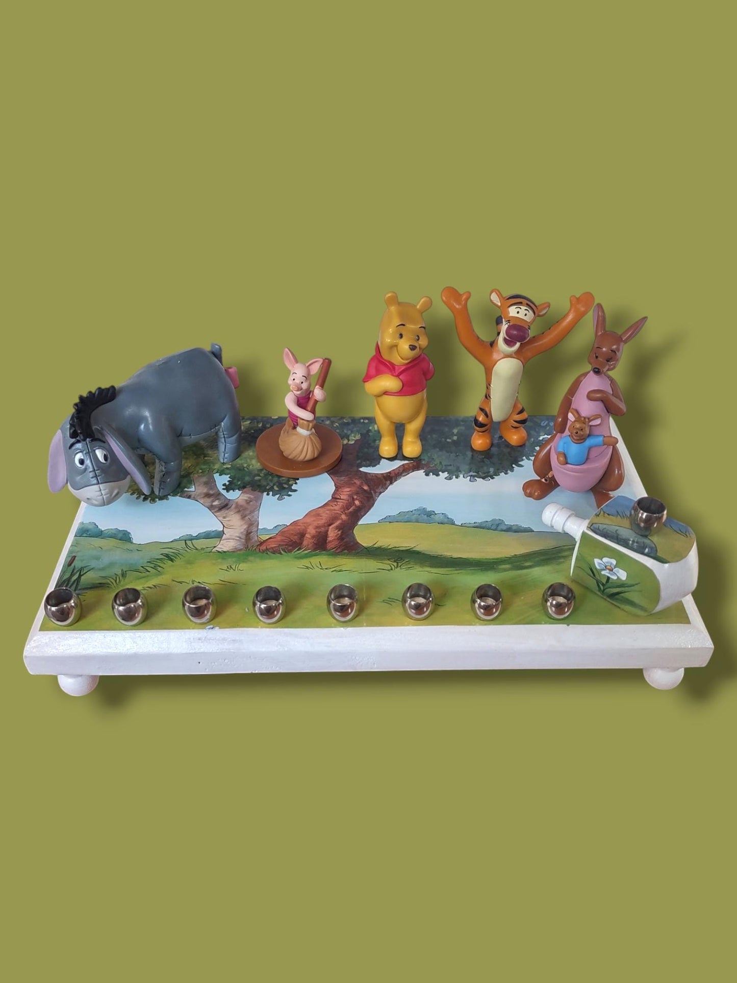 Winnie the Poo Fan Menorah Classic Judaica Hanukkiah Repurposed