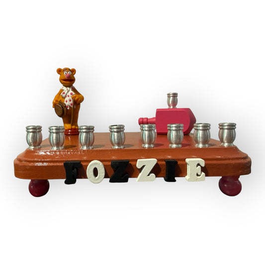 Collectors Muppets Fozzie Bear Vintage Repurposed Figures Menorah Hanukah Chanukah Judaica