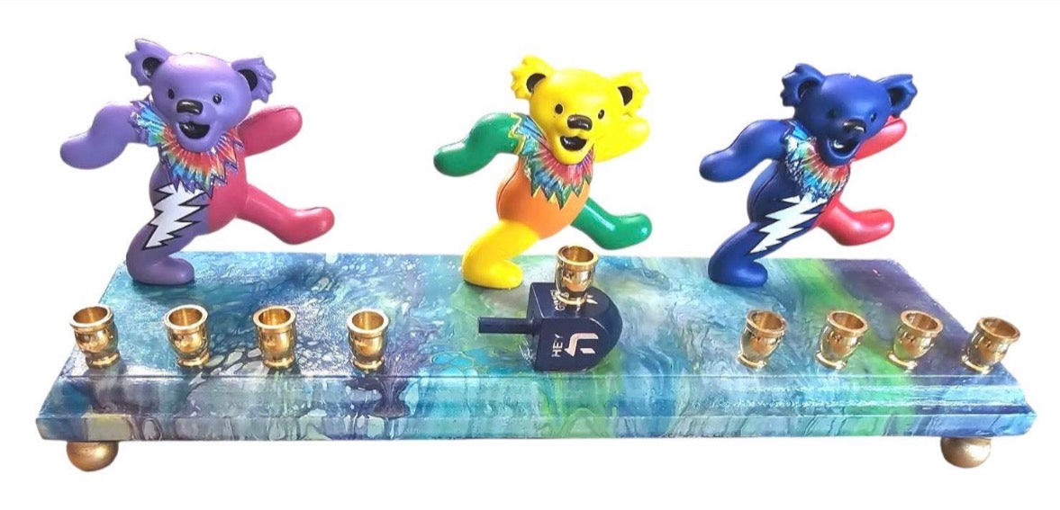Grateful Dead Dancing Bears psychedelic Collectible Menorah Judaica Hanukkiah Repurposed Figure