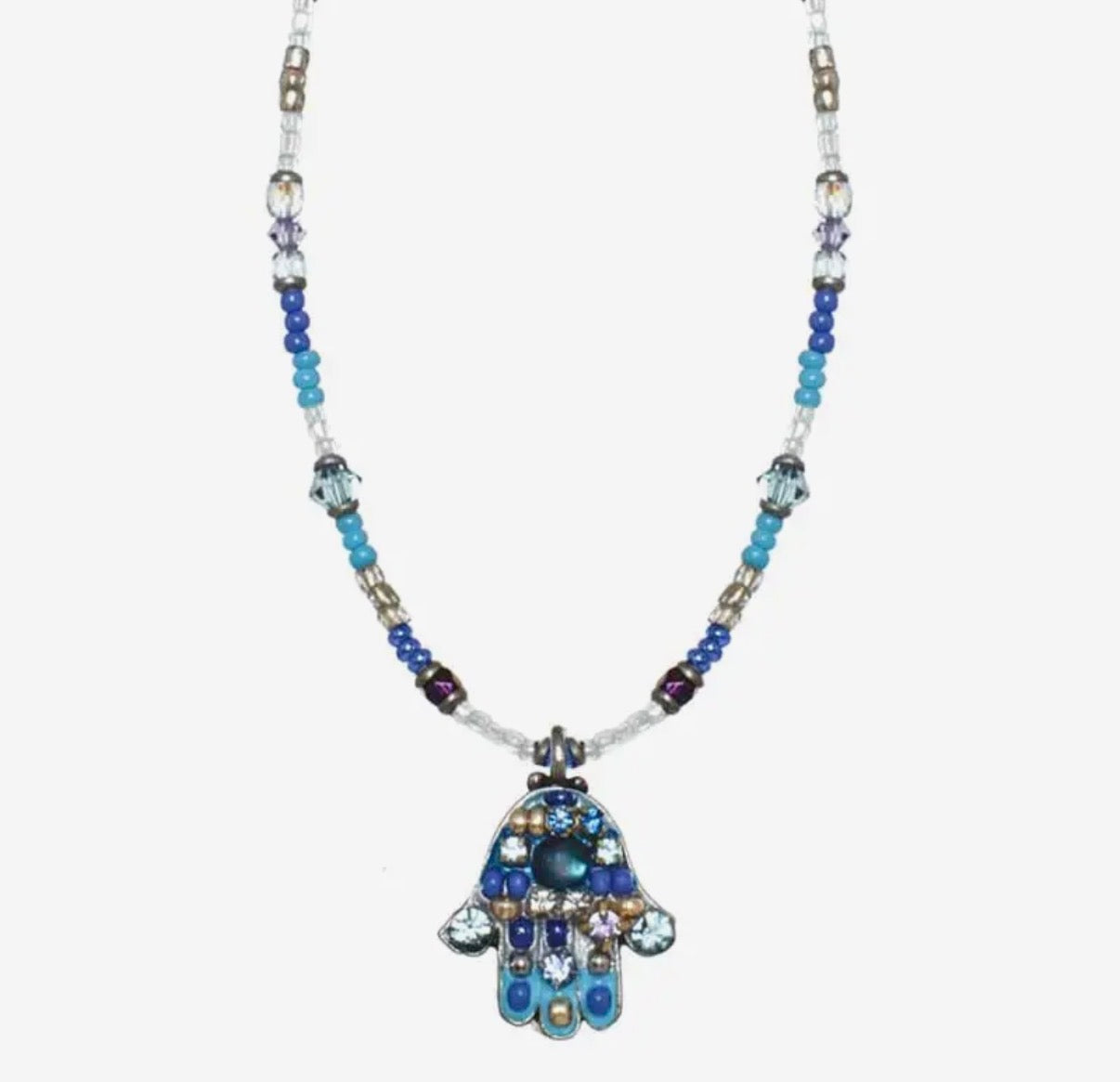 Small Blue Mosaic Hamsa Necklace