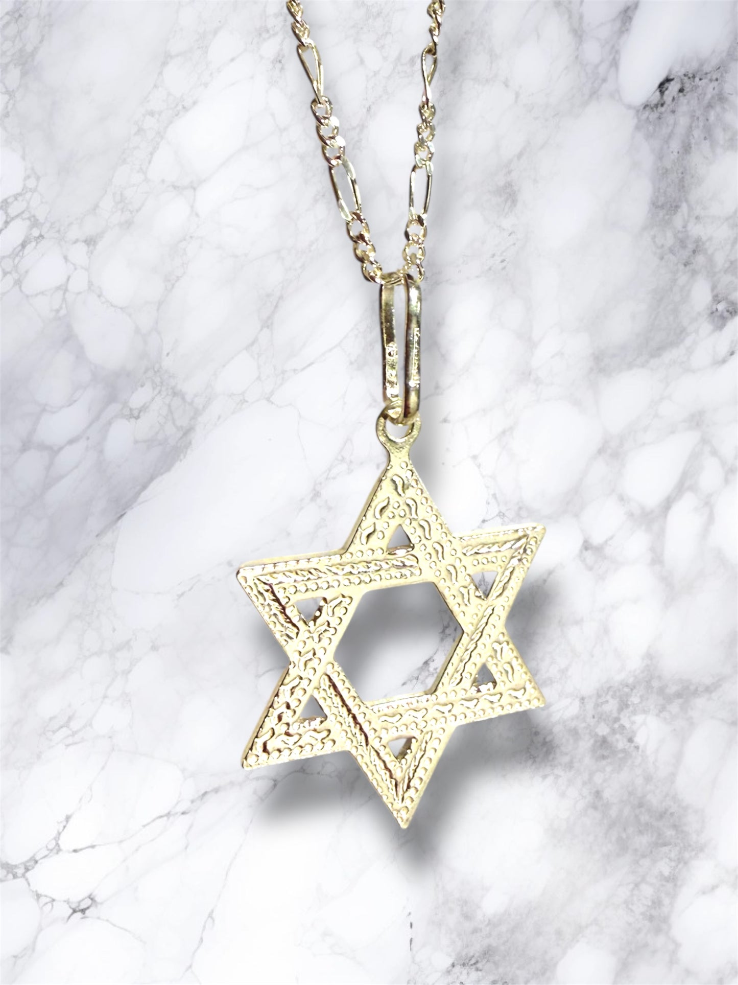 Sterling Silver Etched Design Jewish Star of David necklace