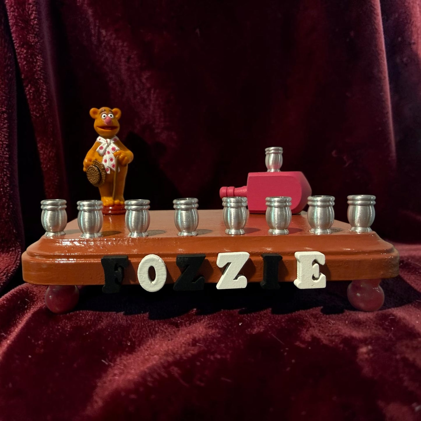 Collectors Muppets Fozzie Bear Vintage Repurposed Figures Menorah Hanukah Chanukah Judaica