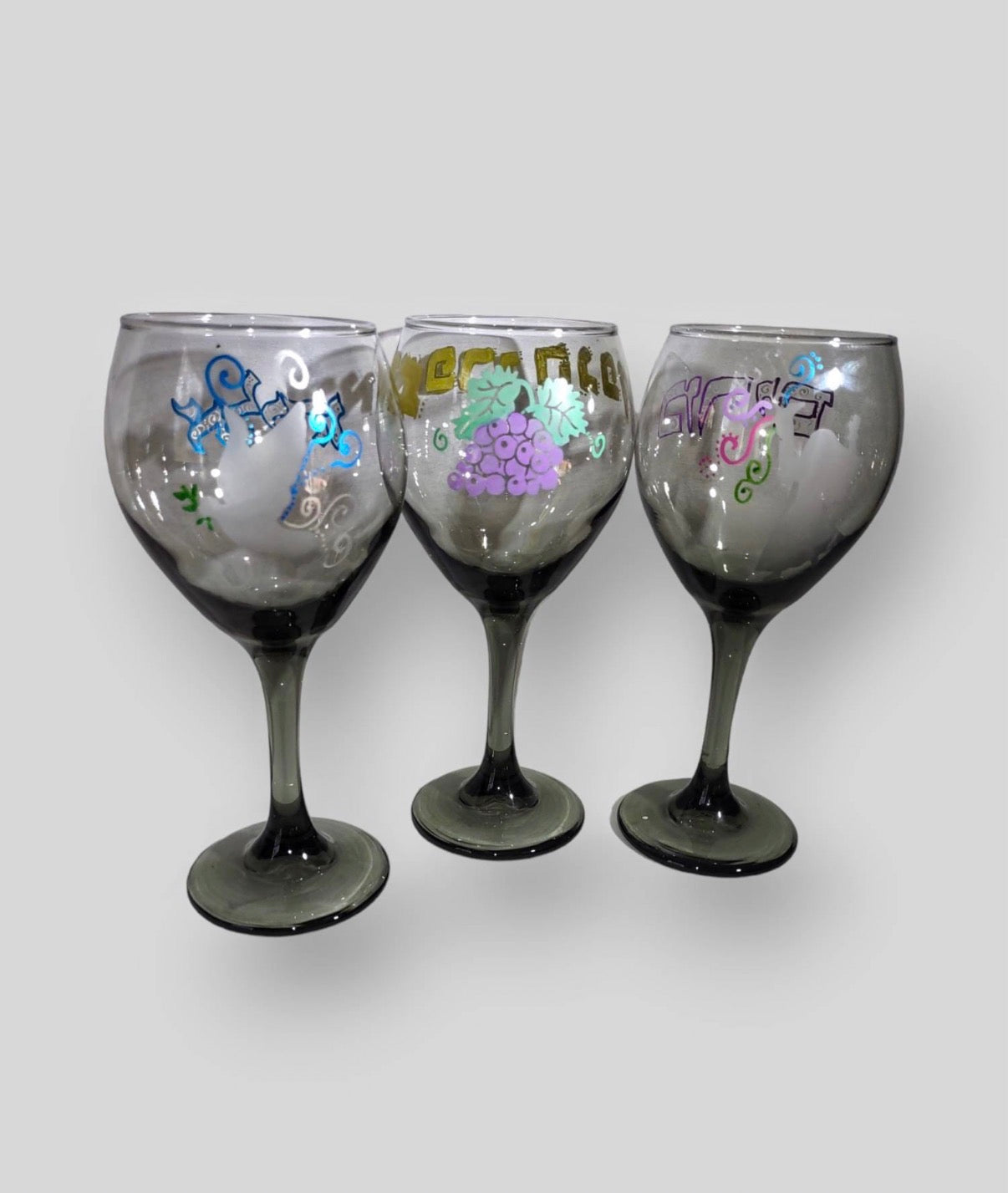 Handpainted Set of Miriam, Elijah & Kiddush Cups Passover Seder Glassware