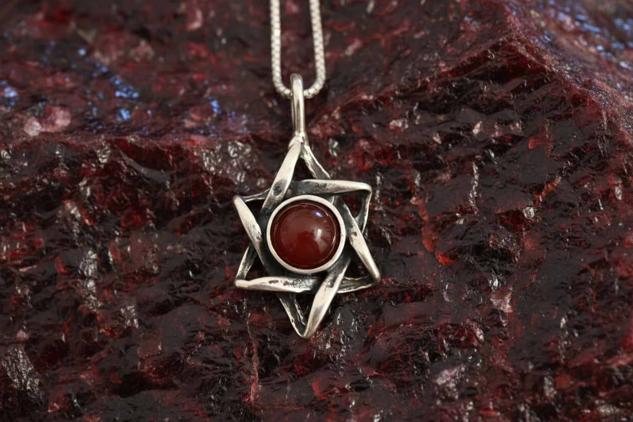 Sterling Silver Jewish Star of David Pendant Necklace with choice of gemstone