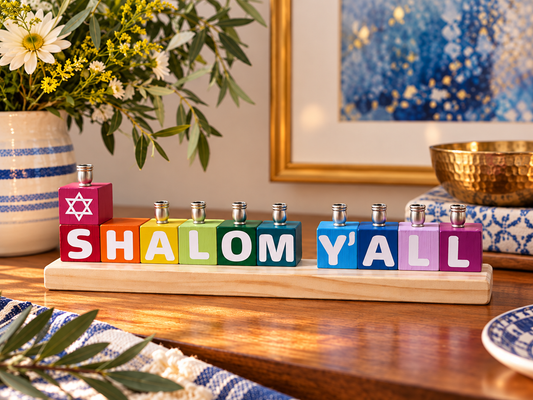 Shalom Y’all Rainbow Menorah