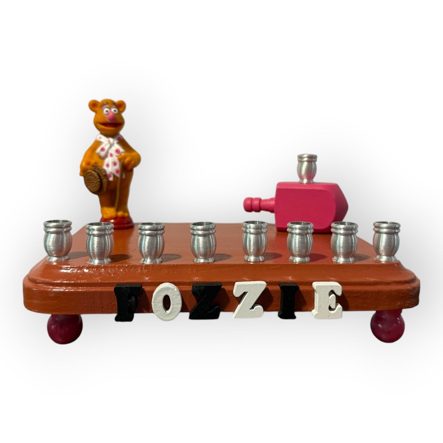 Collectors Muppets Fozzie Bear Vintage Repurposed Figures Menorah Hanukah Chanukah Judaica