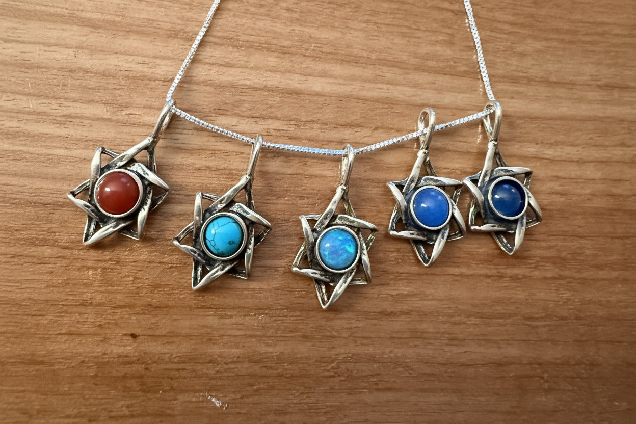 Sterling Silver Jewish Star of David Pendant Necklace with choice of gemstone