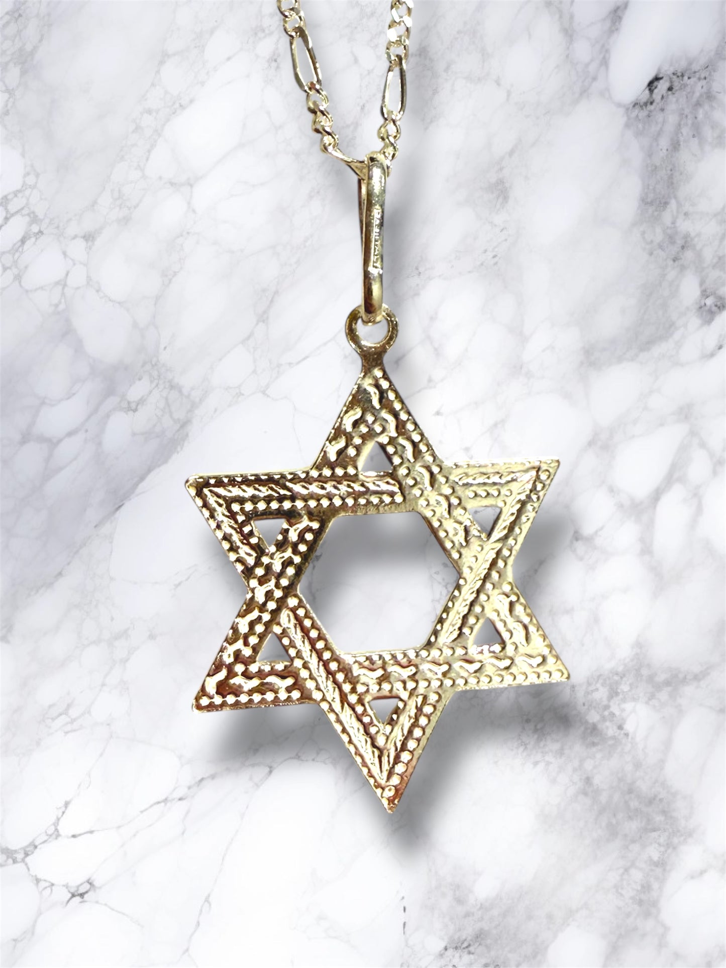 Sterling Silver Etched Design Jewish Star of David necklace