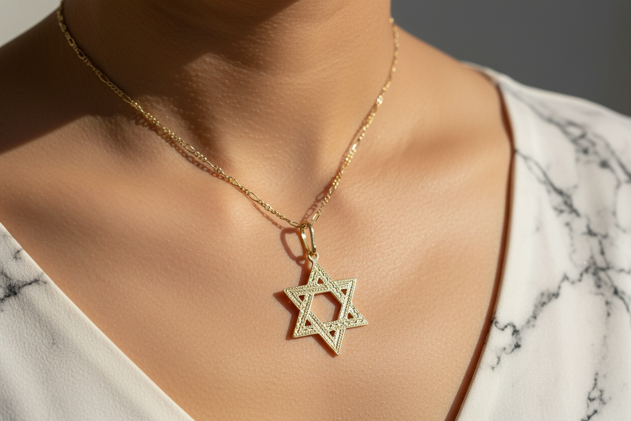 Sterling Silver Etched Design Jewish Star of David necklace