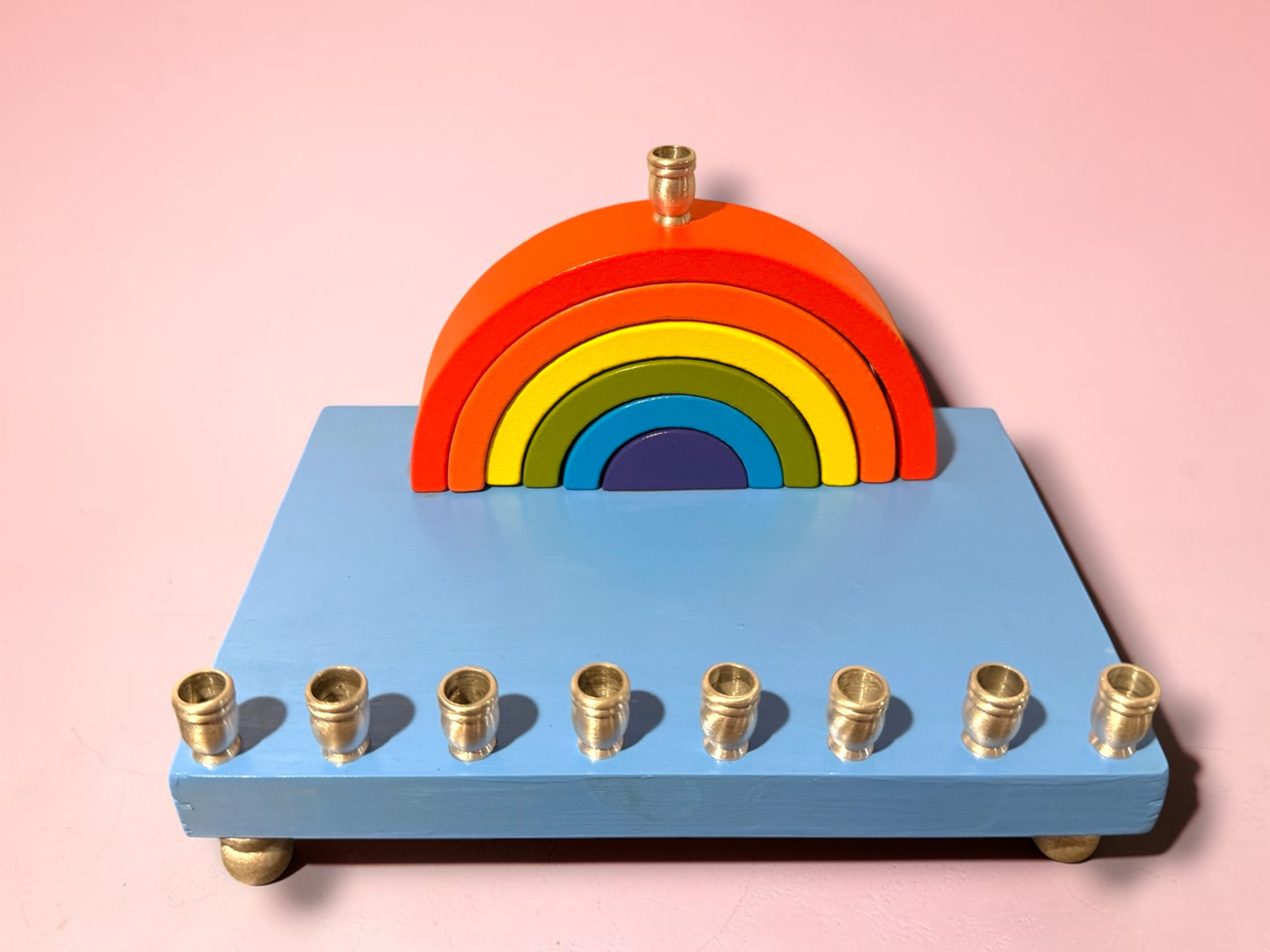 Rainbow Wood Menorah Hanukkiah Judaica Jewish Hanukkah Gift