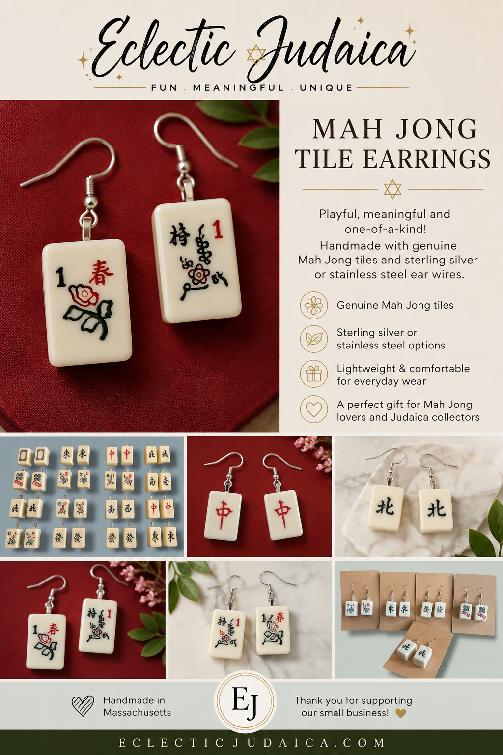 Genuine Mah Jong Tile Earrings | Mahjong Jewelry