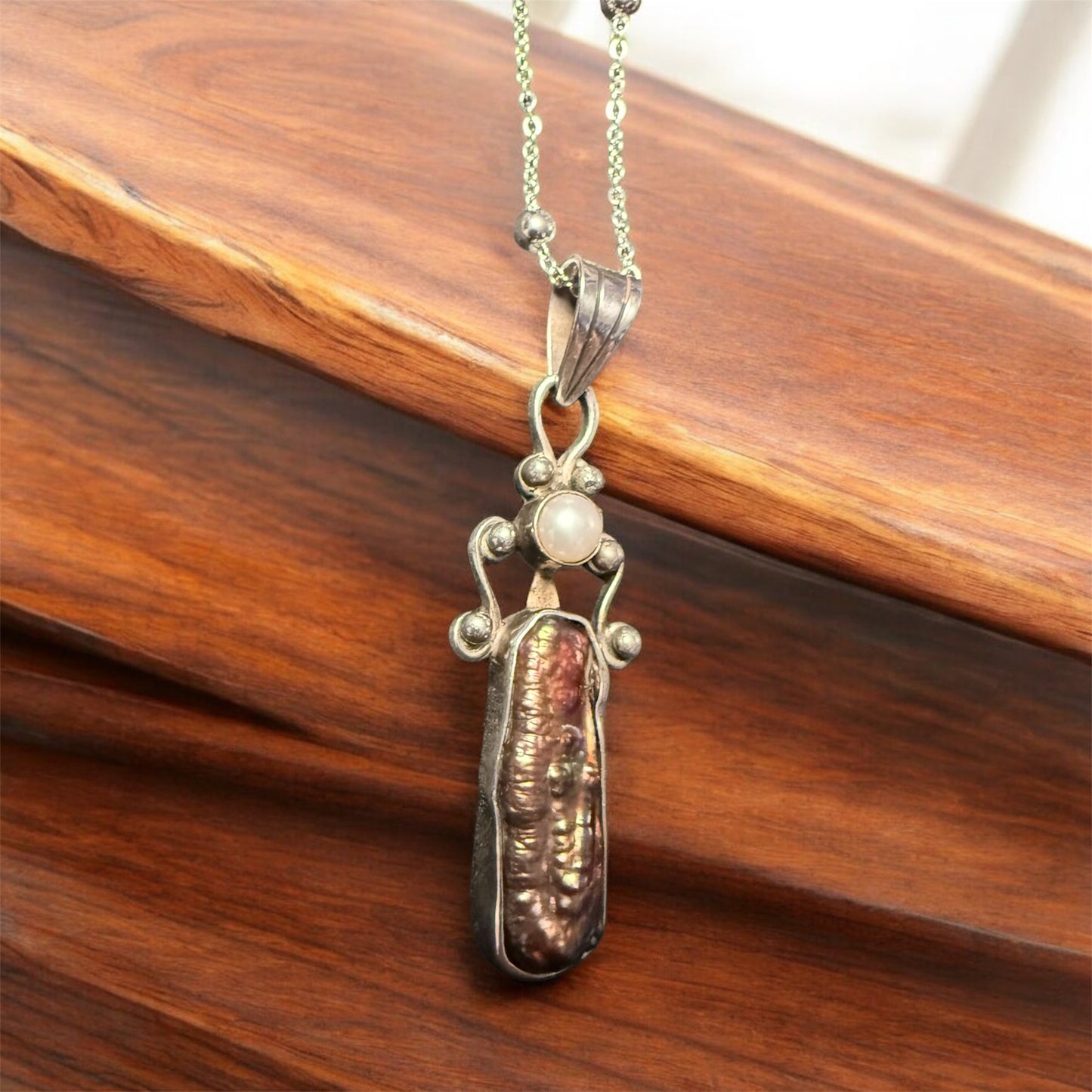 Vintage Sterling Silver Freshwater Pearl Pendant Necklace