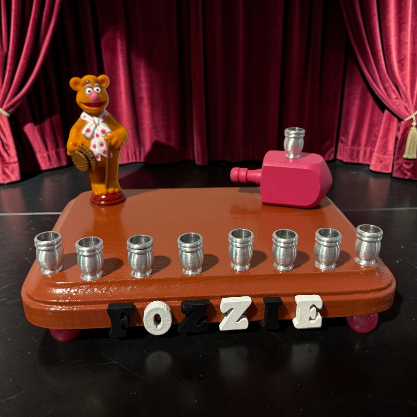 Collectors Muppets Fozzie Bear Vintage Repurposed Figures Menorah Hanukah Chanukah Judaica