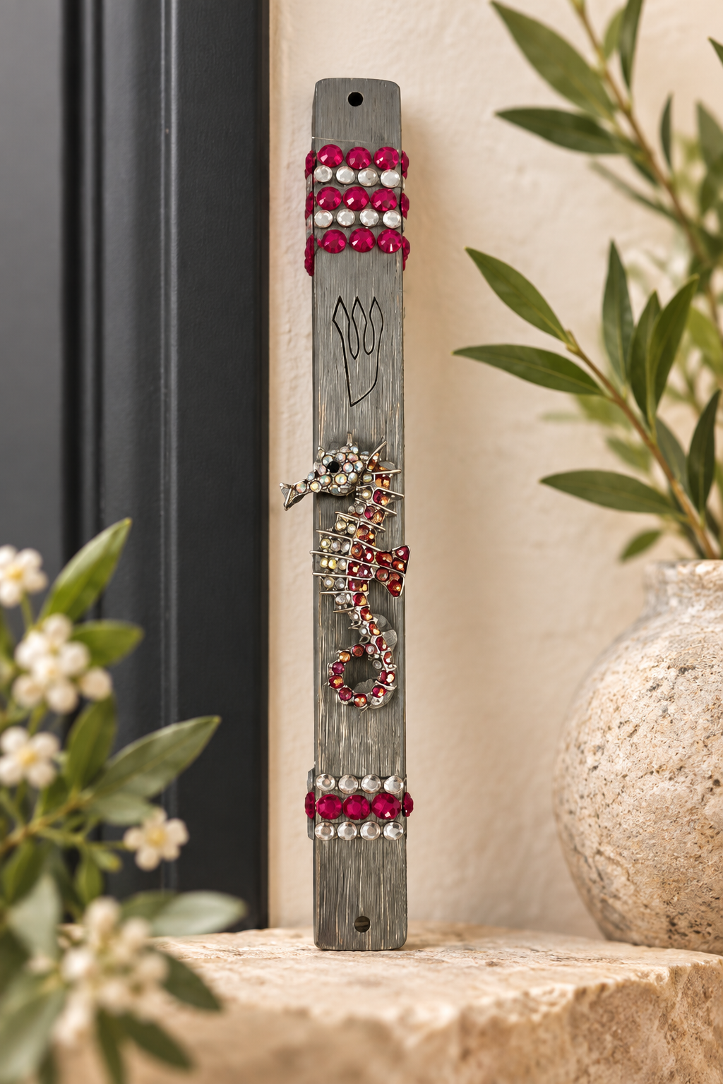 The Jeweled Seahorse Mezuzah Case