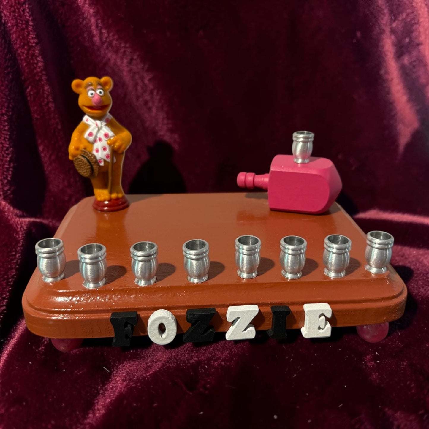 Collectors Muppets Fozzie Bear Vintage Repurposed Figures Menorah Hanukah Chanukah Judaica